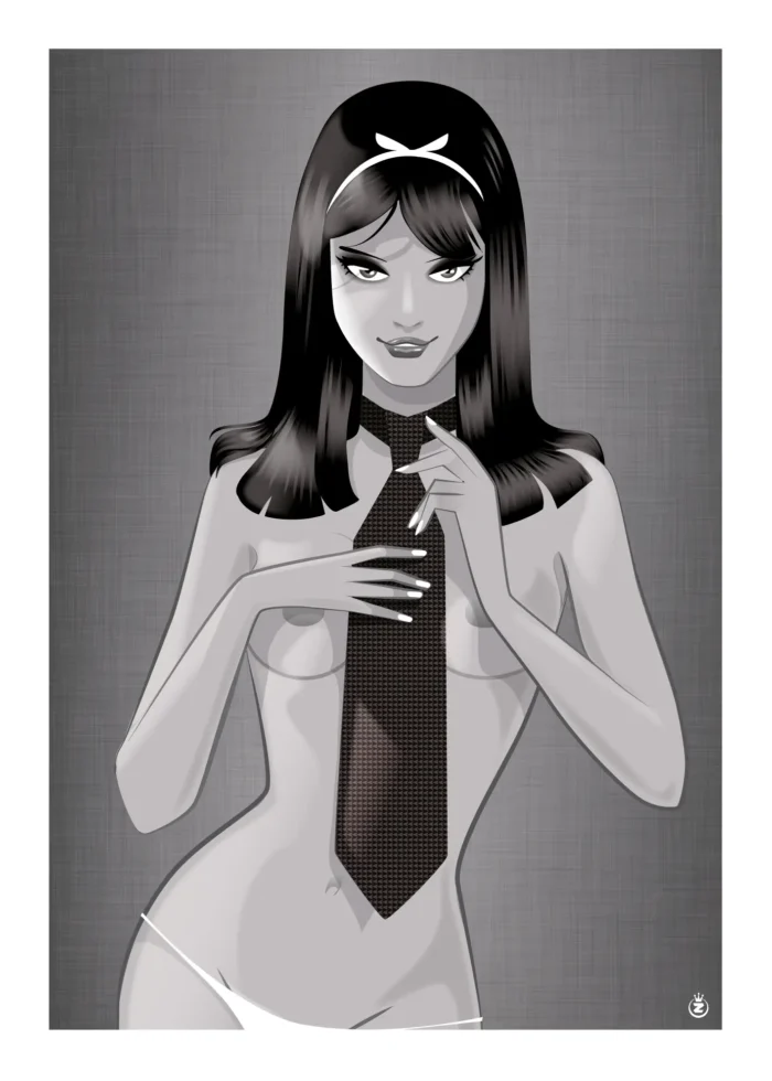 Affiche d'une femme portant une cravate pour seul accessoire par Monsieur Z
