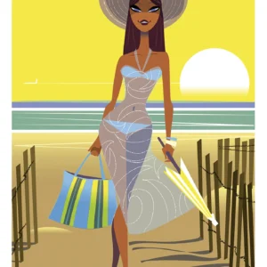 121-Almanarre Femme rentrant de la plage, Affiche, Tirage Art, Digigraphie, Illustration, œuvre, Poster, Fine Art, Design. Monsieur Z