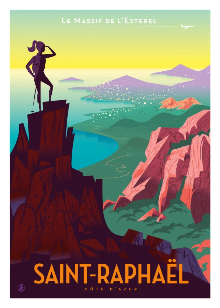 Affiche d'une silhouette féminine au sommet de l'Esterel à Saint-Raphaël par Monsieur Z