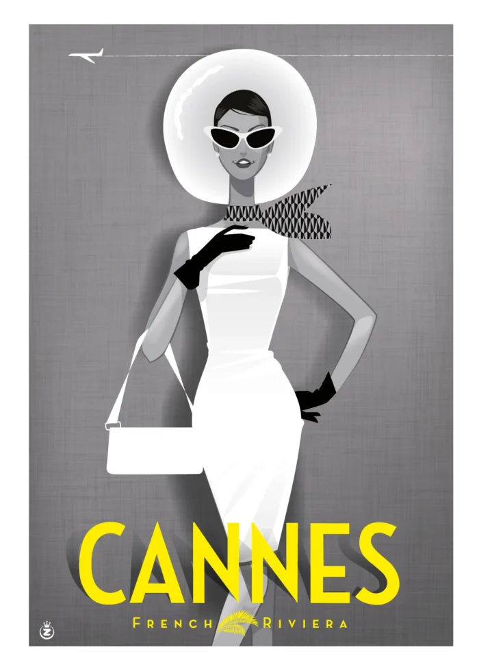 Affiche d'une femme élégante en noir et blanc à Cannes par Monsieur Z