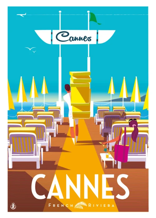 138-cannes ponton, French Riviera, Affiche, Tirage Art, Digigraphie, Illustration, œuvre, Poster, Fine Art, Design. Monsieur Z