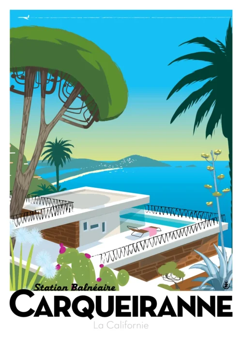 143-carqueiranne La californie, vu sur la mer, Affiche, Tirage Art, Digigraphie, Illustration, œuvre, Poster, Fine Art, Design. Monsieur Z