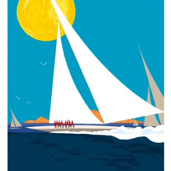 147-porquerolles bateau, Affiche, Tirage Art, Digigraphie, Illustration, œuvre, Poster, Fine Art, Design. Monsieur Z