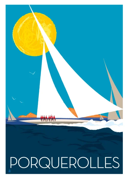 147-porquerolles bateau, Affiche, Tirage Art, Digigraphie, Illustration, œuvre, Poster, Fine Art, Design. Monsieur Z