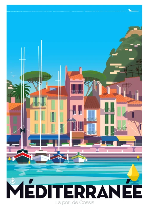 149-cassis port Méditerranée, Affiche, Tirage Art, Digigraphie, Illustration, œuvre, Poster, Fine Art, Design. Monsieur Z