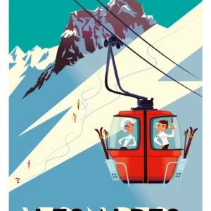 158-Alpes cabine rouge Affiche, Tirage Art, Digigraphie, Illustration, œuvre, Poster, Fine Art, Design. Monsieur Z