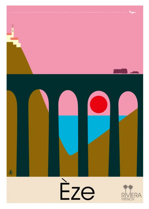 159-Èze Riviera, Affiche, Tirage Art, Digigraphie, Illustration, œuvre, Poster, Fine Art, Design. Monsieur Z