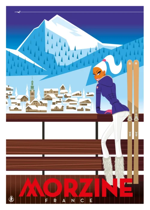 160-Morzine France, Station de ski, Affiche, Tirage Art, Digigraphie, Illustration, œuvre, Poster, Fine Art, Design. Monsieur Z