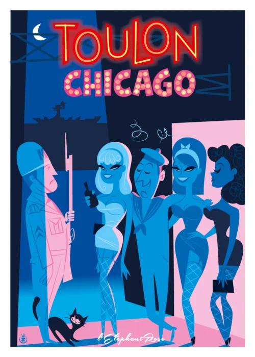 163- Elephant rose Toulon Chicago, Affiche, Tirage Art, Digigraphie, Illustration, œuvre, Poster, Fine Art, Design. Monsieur Z