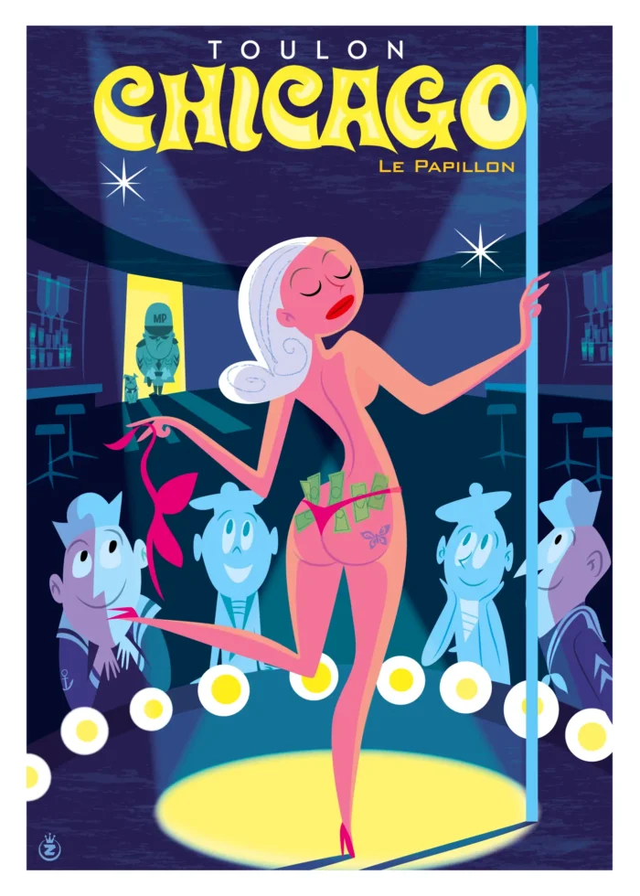 170-Toulon chicago, le papillon, Affiche, Tirage Art, Digigraphie, Illustration, œuvre, Poster, Fine Art, Design. Monsieur Z