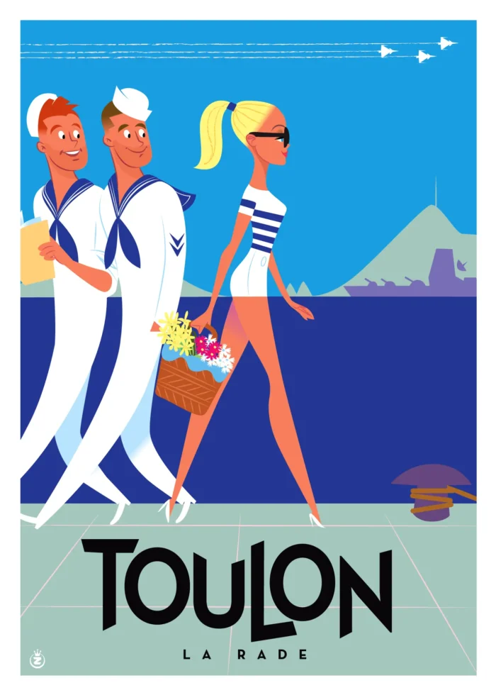 171-toulon double torticolis Monsieur Z Affiche d'une femme attirant tous les regards dans le vieux Toulon par Monsieur Z