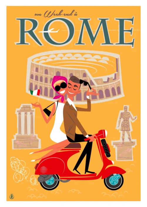 172-Un Week-end à Rome, Affiche, Tirage Art, Digigraphie, Illustration, œuvre, Poster, Fine Art, Design. Monsieur Z