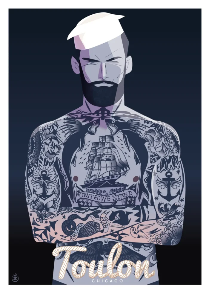 185-marin tatoo toulon, chicago, Affiche, Tirage Art, Digigraphie, Illustration, œuvre, Poster, Fine Art, Design. Monsieur Z