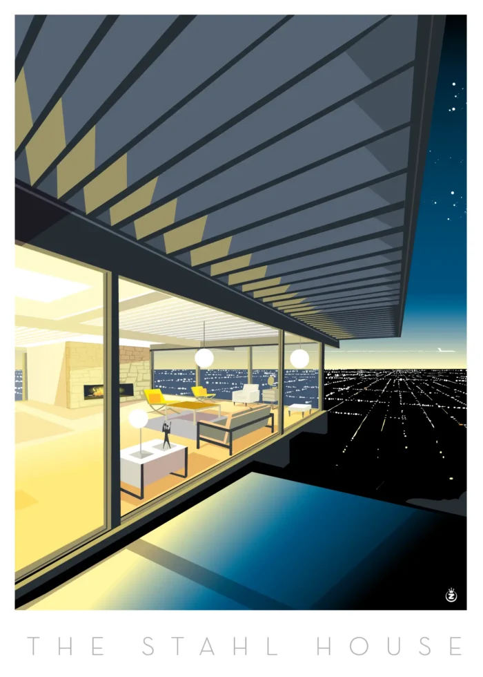 Affiche de la Stahl House de Pierre Koenig à Los Angeles par Monsieur Z