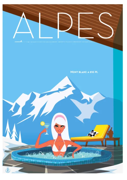197-Alpes Jacuzzi 2 mont blanc 4810m, Affiche, Tirage Art, Digigraphie, Illustration, œuvre, Poster, Fine Art, Design. Monsieur Z