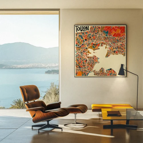 535 Plan de toulon, Ville Côtière du sud-est de la France. Décoration d'intérieur Mid-century, Tableau, Œuvre d'art, Design, Affiche, Fine Art, Poster, Déco. Monsieur Z