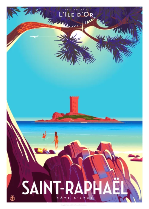 208-saint raphaël île privée ile d'or, côte d'azur, Affiche, Tirage Art, Digigraphie, Illustration, œuvre, Poster, Fine Art, Design. Monsieur Z