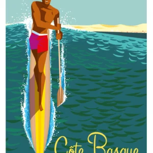 209-paddle surf cote Basque, Affiche, Tirage Art, Digigraphie, Illustration, œuvre, Poster, Fine Art, Design. Monsieur Z