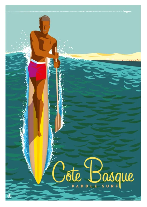 209-paddle surf cote Basque, Affiche, Tirage Art, Digigraphie, Illustration, œuvre, Poster, Fine Art, Design. Monsieur Z