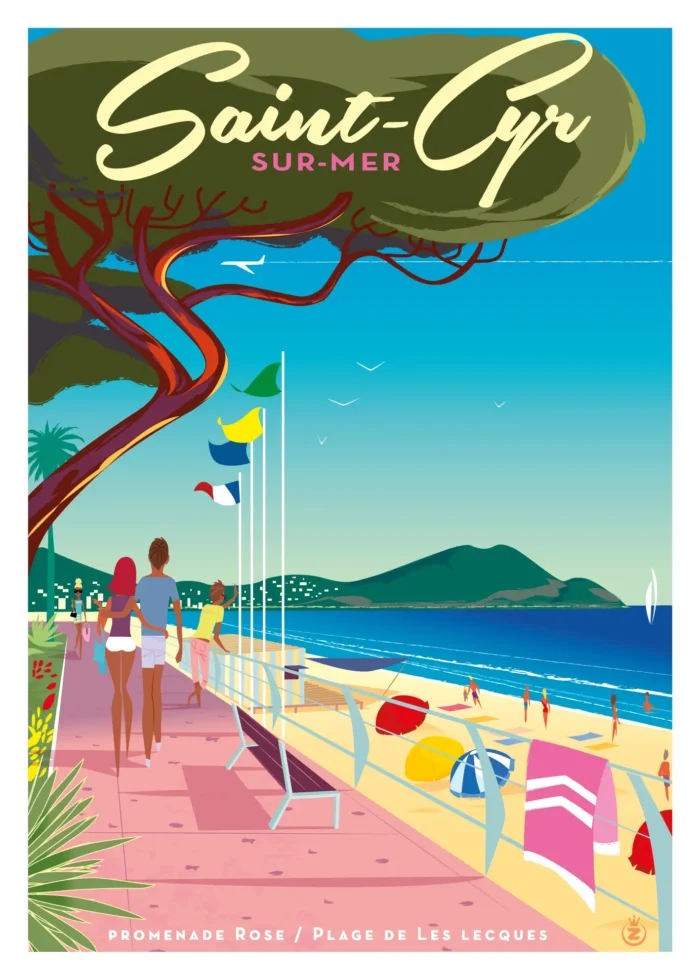 Affiche de la promenade des Lecques à Saint-Cyr en lumière rosée par Monsieur Z
