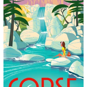 222-corse cascade Affiche, Tirage Art, Digigraphie, Illustration, œuvre, Poster, Fine Art, Design. Monsieur Z