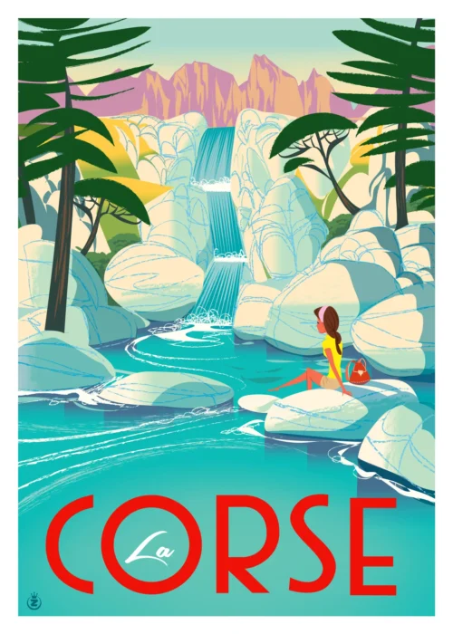 222-corse cascade Affiche, Tirage Art, Digigraphie, Illustration, œuvre, Poster, Fine Art, Design. Monsieur Z