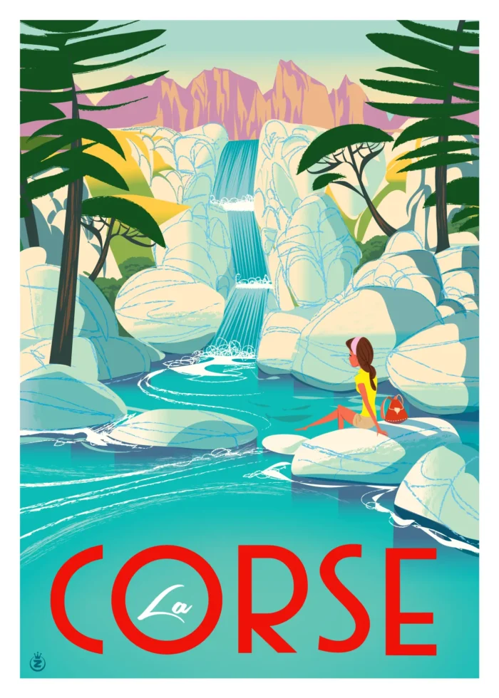 Affiche d'une cascade dans la nature intacte de Corse par Monsieur Z