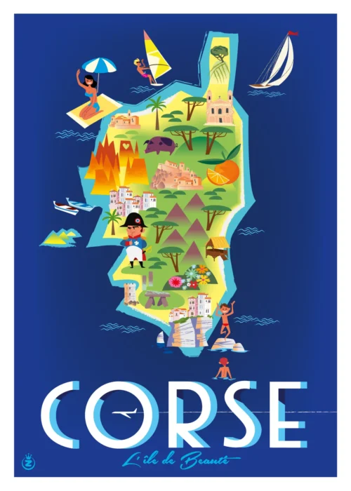 227-carte corse L'île de beauté, Affiche, Tirage Art, Digigraphie, Illustration, œuvre, Poster, Fine Art, Design. Monsieur Z