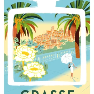 234-grasse village flacon Musée international de la parfumerie, Affiche, Tirage Art, Digigraphie, Illustration, œuvre, Poster, Fine Art, Design. Monsieur Z