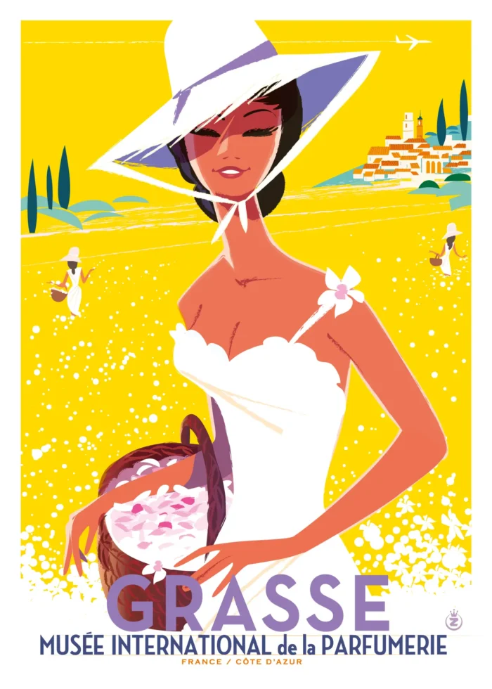 Affiche de la cueillette dans les champs de fleurs de Grasse par Monsieur Z