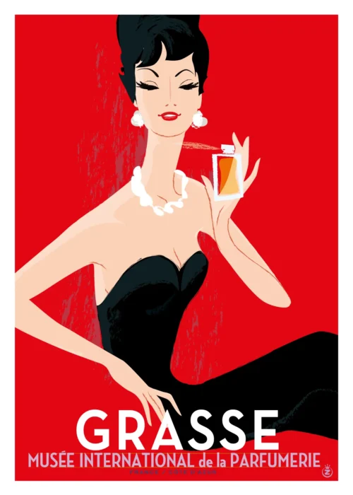 236-grasse fille fond rouge musée international de la parfumerie, Affiche, Tirage Art, Digigraphie, Illustration, œuvre, Poster, Fine Art, Design. Monsieur Z