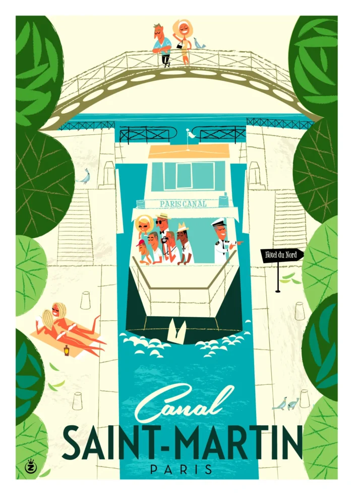 Affiche du Canal Saint-Martin à Paris et de ses passerelles par Monsieur Z