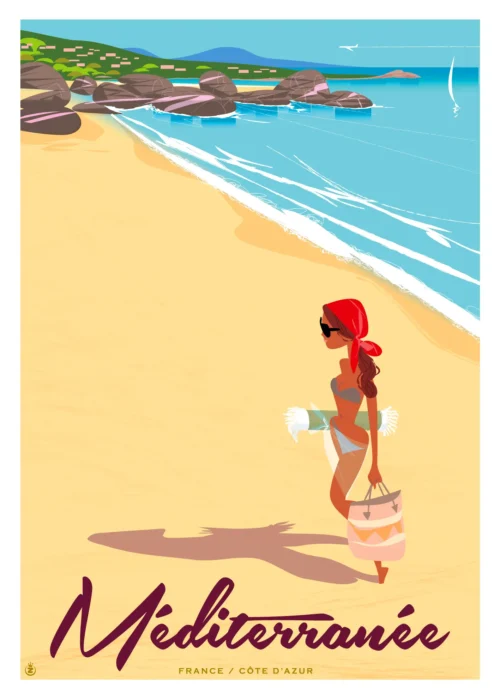 240- Méditerranée côte d'azur, plage, Affiche, Tirage Art, Digigraphie, Illustration, œuvre, Poster, Fine Art, Design. Monsieur Z
