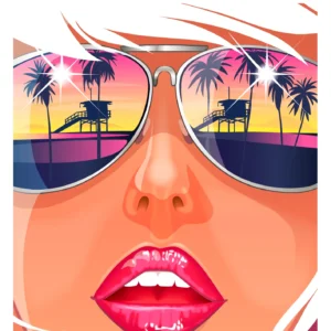 241-Venise beach femme lunette reflet, Affiche, Tirage Art, Digigraphie, Illustration, œuvre, Poster, Fine Art, Design. Monsieur Z