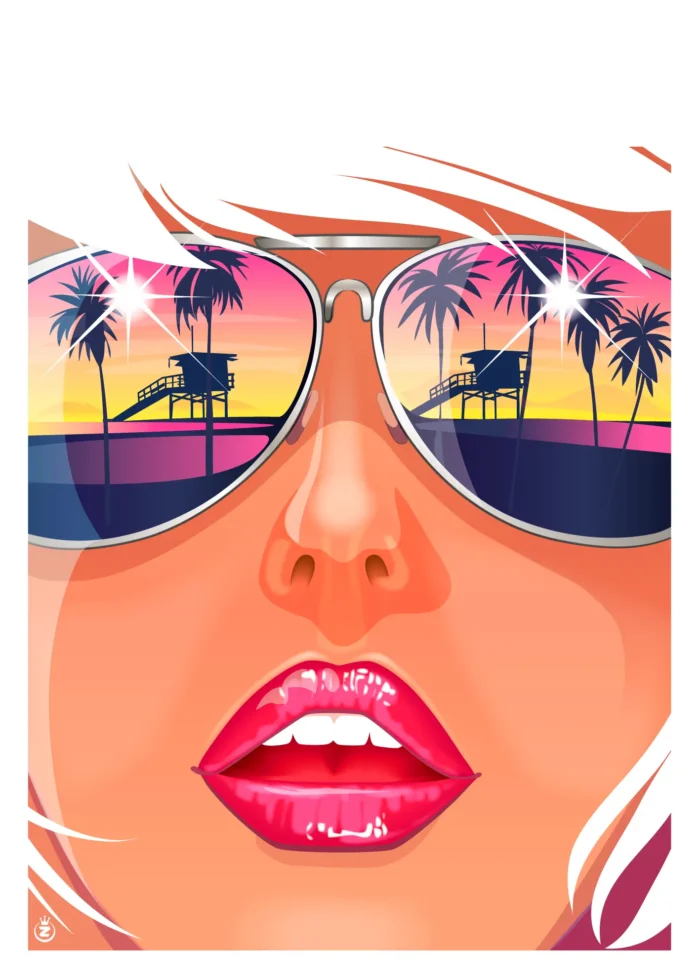 Affiche de Venice Beach saisie à travers le reflet d'une femme par Monsieur Z