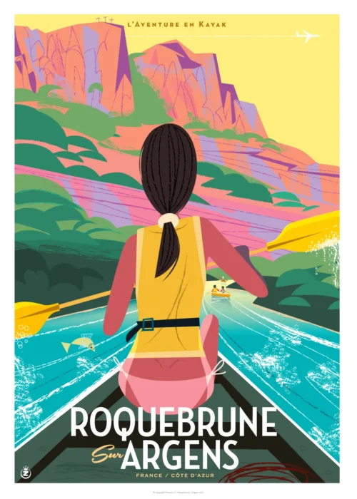 244-Roquebrune sur Argens Kayak, france, côte d'azur, Affiche, Tirage Art, Digigraphie, Illustration, œuvre, Poster, Fine Art, Design. Monsieur Z