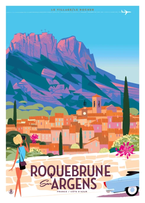 246-roquebrune Argens village rocher Affiche, Tirage Art, Digigraphie, Illustration, œuvre, Poster, Fine Art, Design. Monsieur Z
