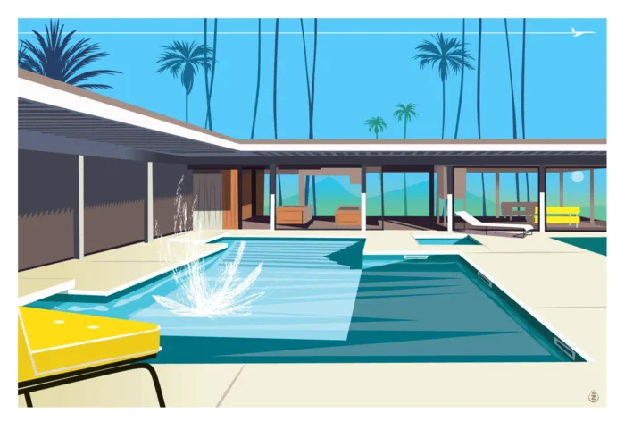 Affiche d'un plongeon dans une piscine de maison californienne moderne par Monsieur Z