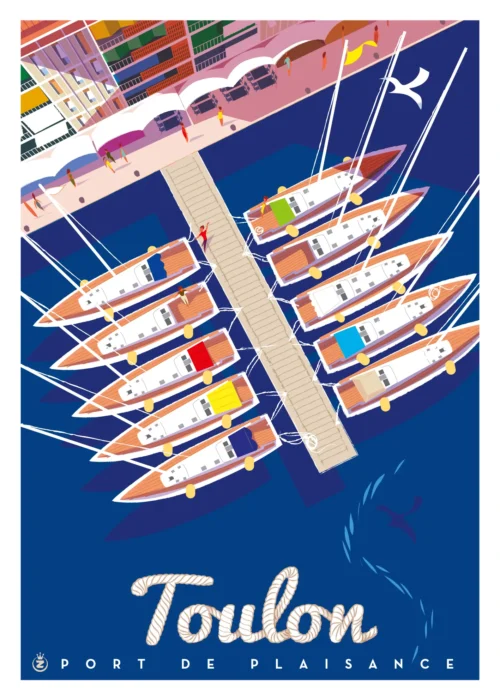 253-port de plaisance frontale Toulon Affiche, Tirage Art, Digigraphie, Illustration, œuvre, Poster, Fine Art, Design. Monsieur Z