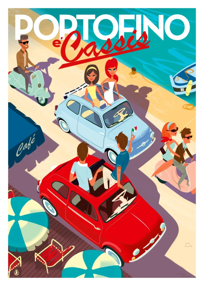 Affiche de Cassis dans un esprit Portofino par Monsieur Z
