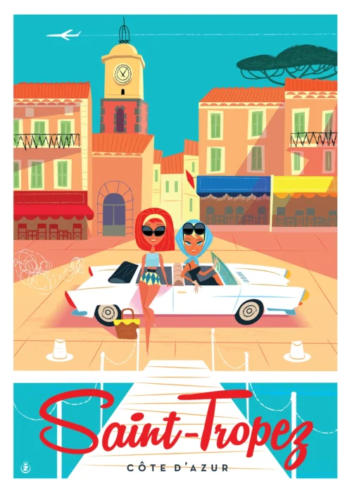261-Saint-Tropez quai Côte d'azur, Affiche, Tirage Art, Digigraphie, Illustration, œuvre, Poster, Fine Art, Design. Monsieur Z