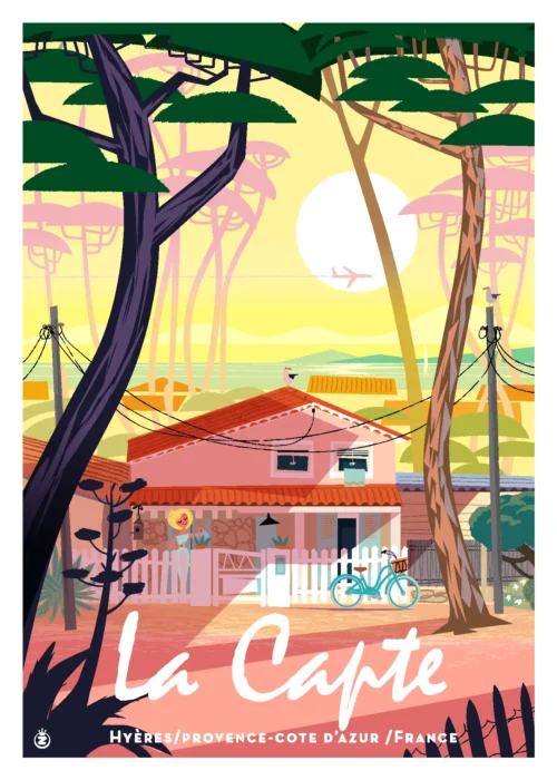 266-la capte cabane de surfeur, pin parasol, Affiche, Tirage Art, Digigraphie, Illustration, œuvre, Poster, Fine Art, Design. Monsieur Z