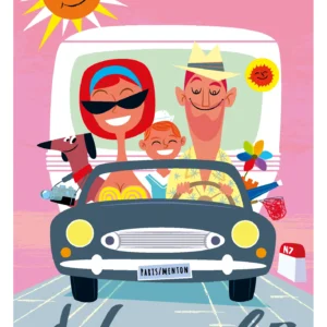 271-nationale 7 en voiture, la route du bonheur, Affiche, Tirage Art, Digigraphie, Illustration, œuvre, Poster, Fine Art, Design. Monsieur Z