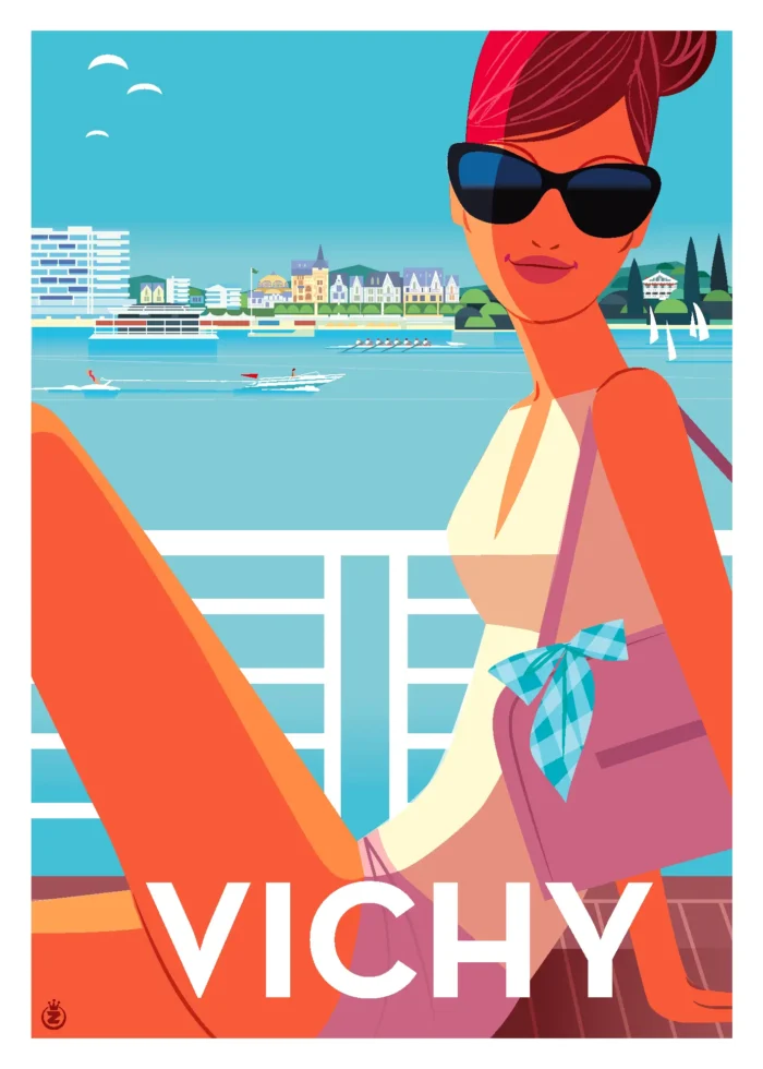 Affiche portrait de femme en lunettes de soleil à Vichy par Monsieur Z