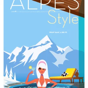 280-jacuzzi style Mont blanc, ski, jacuzzi, Affiche, Tirage Art, Digigraphie, Illustration, œuvre, Poster, Fine Art, Design. Monsieur Z