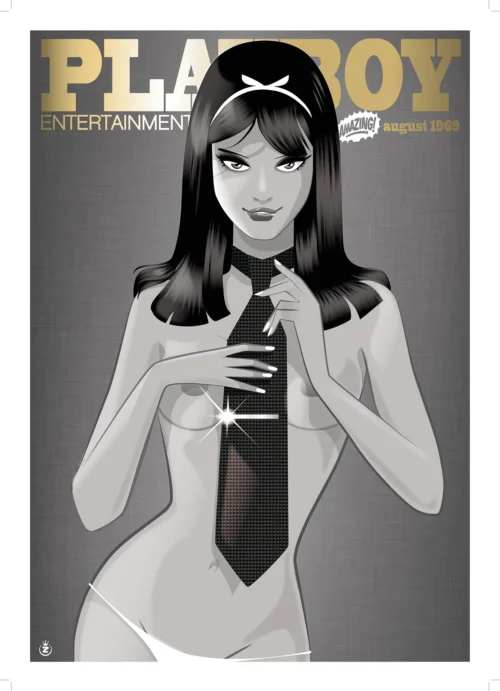 281-Play Boy Femme à la cravatte, Entertainement, Affiche, Tirage Art, Digigraphie, Illustration, œuvre, Poster, Fine Art, Design. Monsieur Z