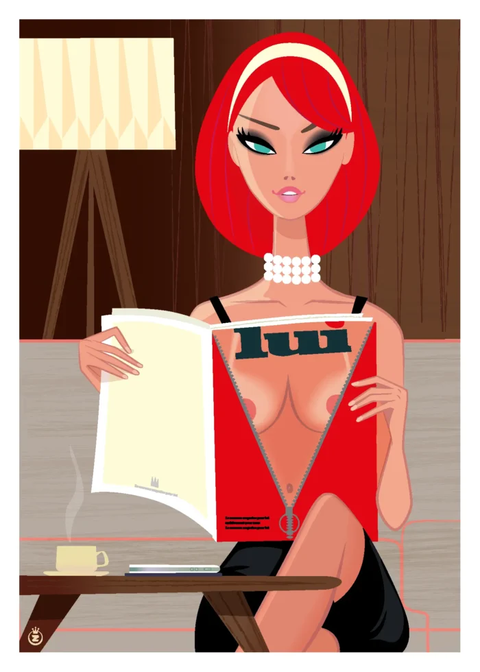 Affiche d'une femme feuilletant un magazine par Monsieur Z