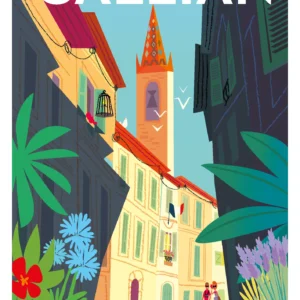 286-Visitez Callian, provence, côte d'azur, Affiche, Tirage Art, Digigraphie, Illustration, œuvre, Poster, Fine Art, Design. Monsieur Z