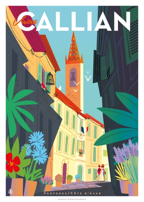 286-Visitez Callian, provence, côte d'azur, Affiche, Tirage Art, Digigraphie, Illustration, œuvre, Poster, Fine Art, Design. Monsieur Z