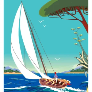 292-week-end voilier Affiche, Tirage Art, Digigraphie, Illustration, œuvre, Poster, Fine Art, Design. Monsieur Z